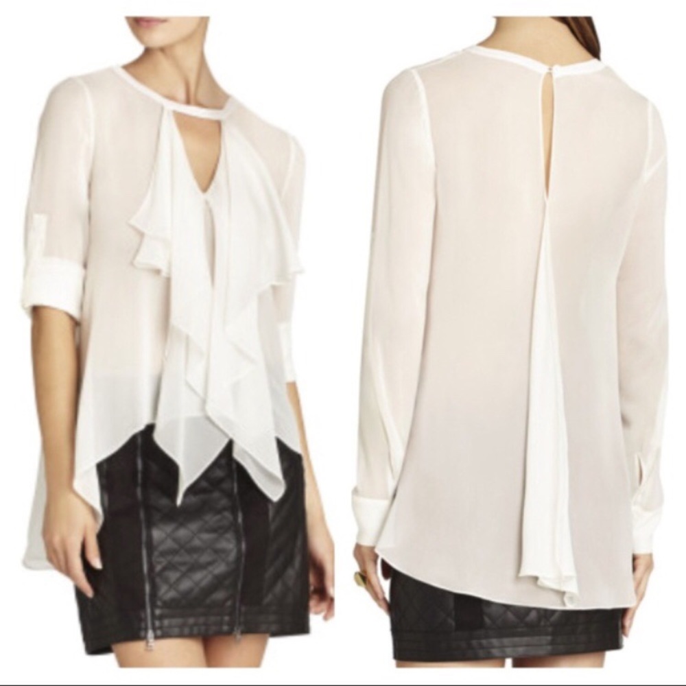 BCBG Off White Enya Ruffle Blouse